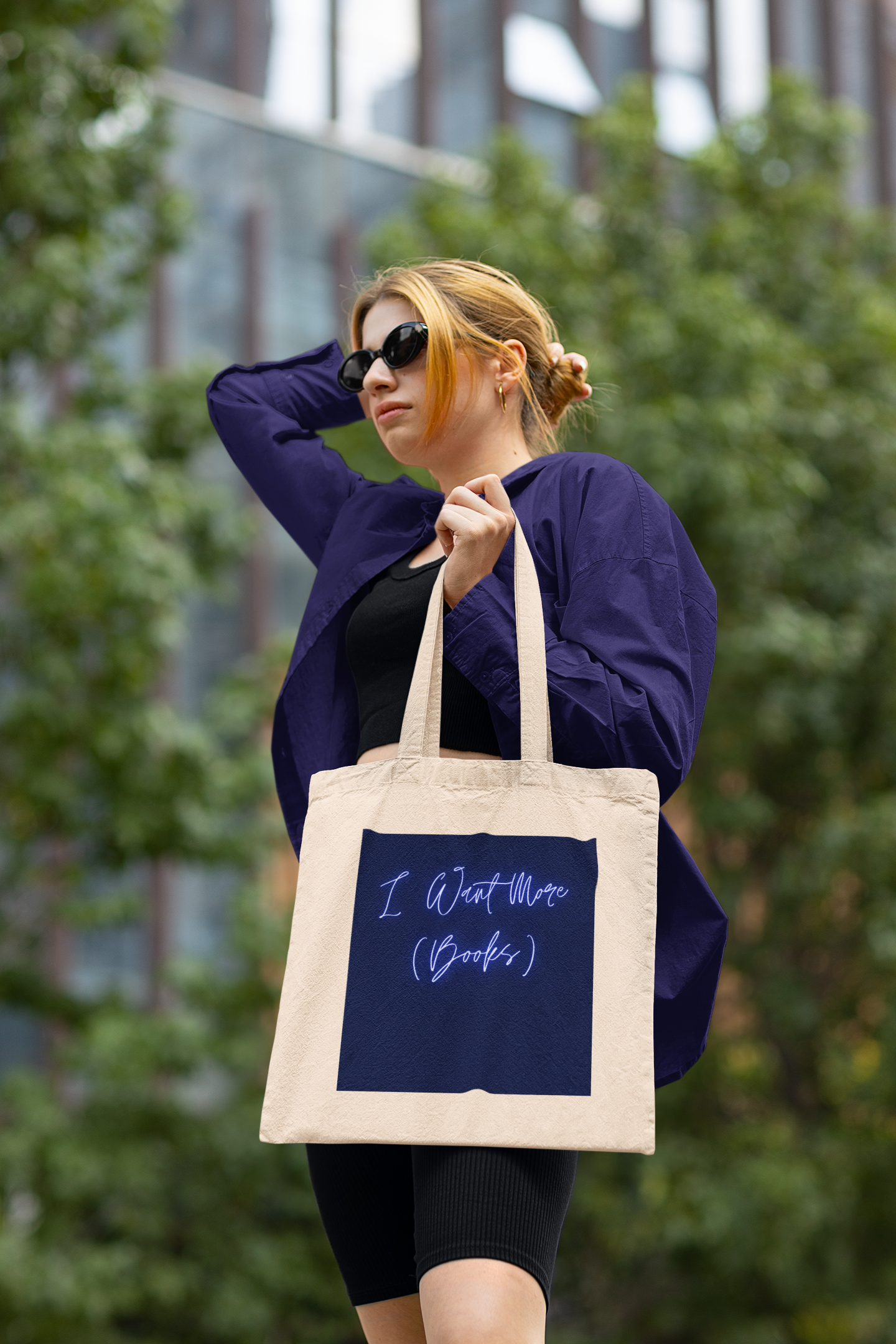 So Stuffed/I Want More Books Neon Script Tote bag--Trendy and Spacious