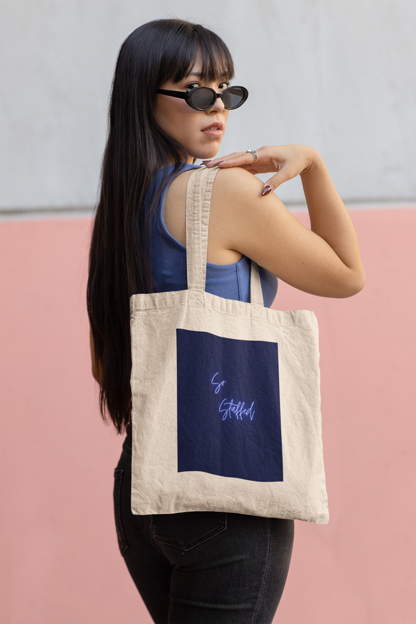 So Stuffed/I Want More Books Neon Script Tote bag--Trendy and Spacious
