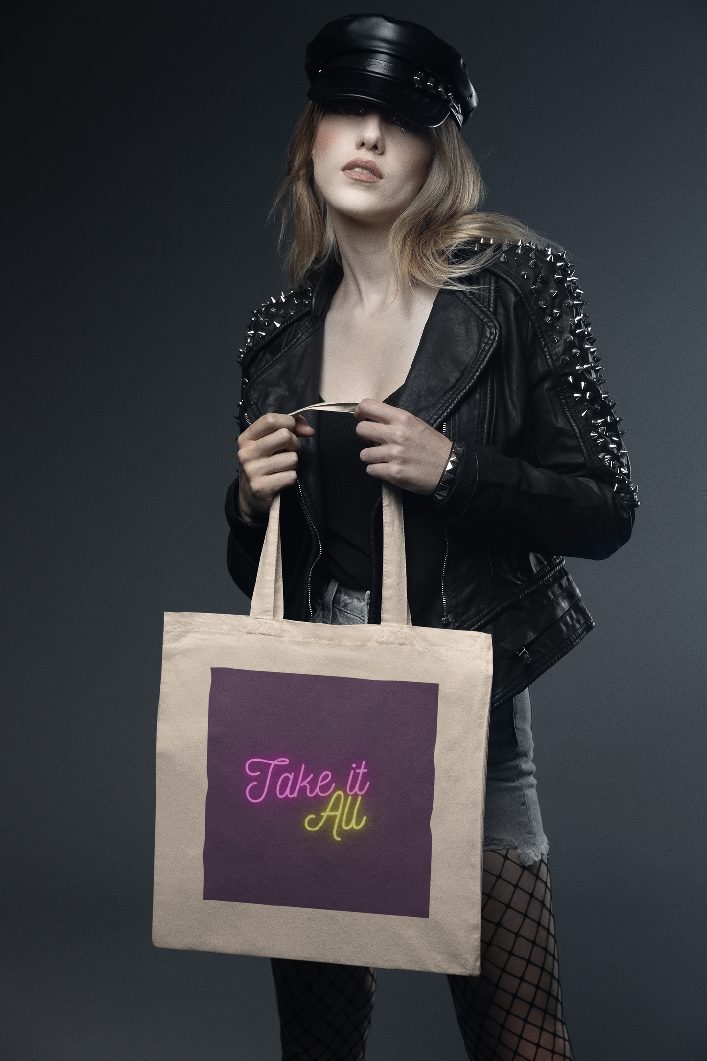 Trendy "Take it All" Neon Text Canvas Tote Bag - Eco-Friendly, Reusable Shopping Bag