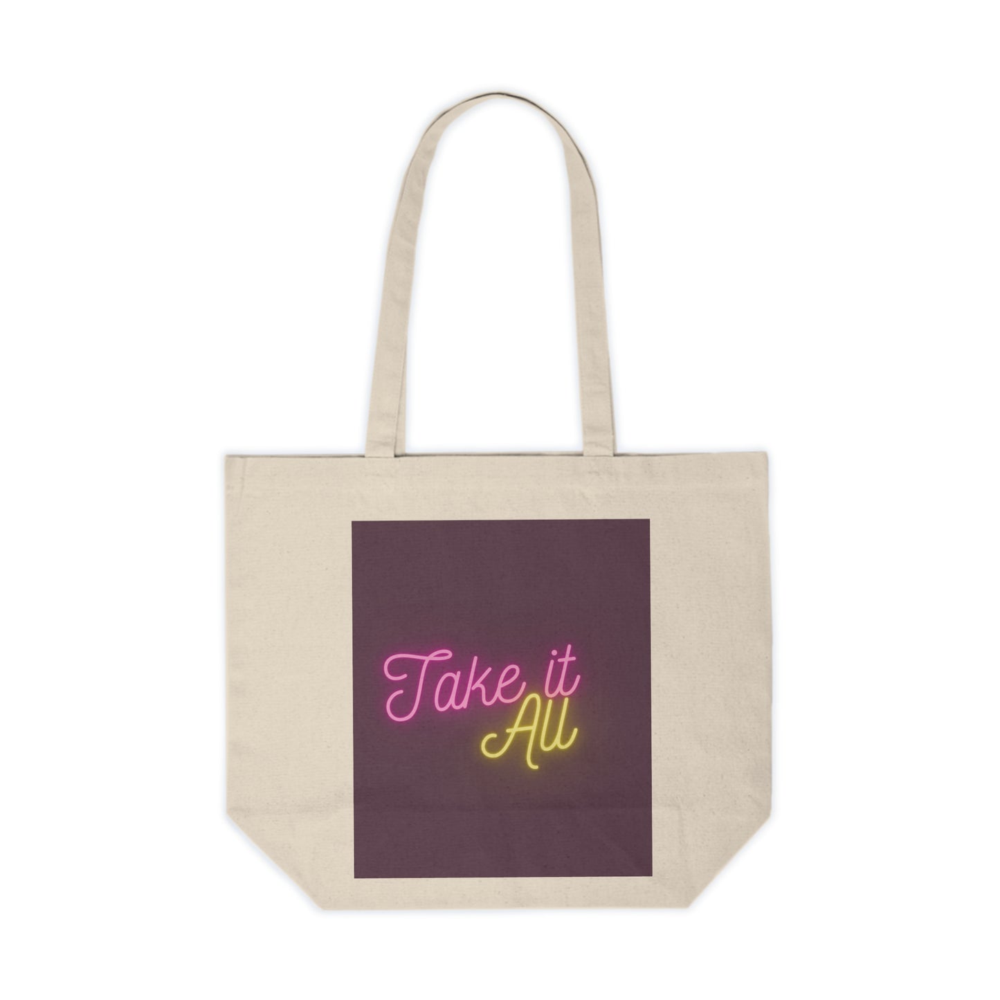Trendy "Take it All" Neon Text Canvas Tote Bag - Eco-Friendly, Reusable Shopping Bag